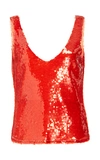 SALLY LAPOINTE SEQUIN EMBROIDERED SCOOP NECK TANK,715566