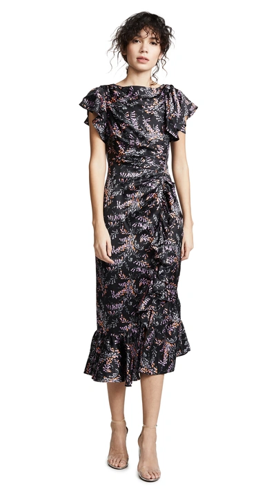 Cinq À Sept Nannon Floral Short Sleeve Dress In Black Multi