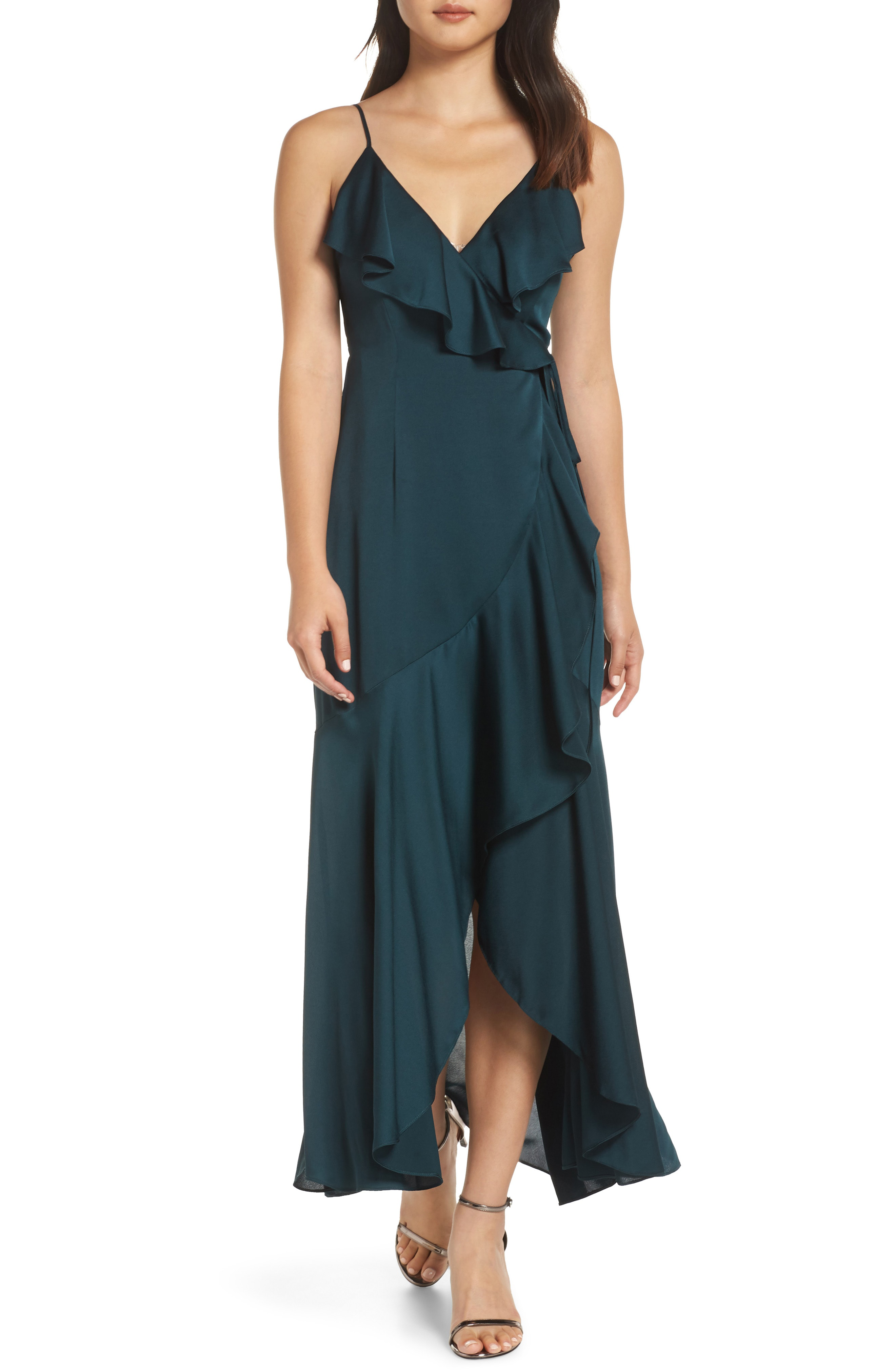 luxe bias frill wrap dress