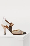 Fendi Colibrì Logo-print Mesh And Rubber Slingback Pumps In Tab.m+ca Be Car+b He