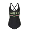 Gucci Black Vintage Logo Sparkling One-piece Swimsuit In Black