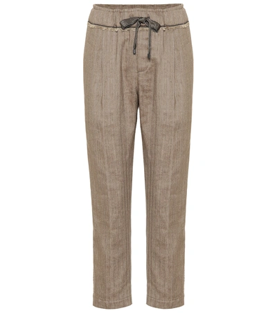 Brunello Cucinelli Cotton And Linen Cropped Trousers In Brown