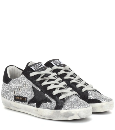 Golden Goose Superstar Glittered Leather And Suede Sneakers In Silver/black