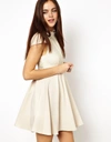 GINGER FIZZ HIGH NECK LACE KEYHOLE SKATER DRESS - CREAM,GF11600-2