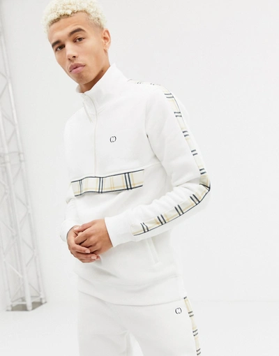 Criminal Damage Track Jacket In White With Half Zip And Check Side Stripe