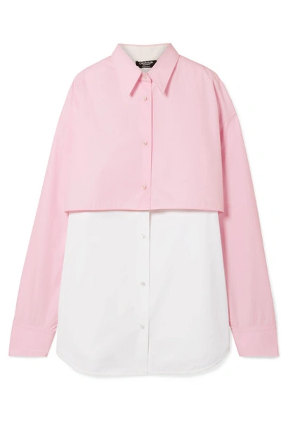 Calvin Klein 205w39nyc Two-tone Overlay Long-sleeve Button-down Shirt In Rose Optic White