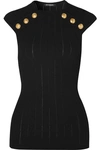 Balmain Button-embellished Ribbed-knit Tank In Black