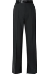 HELMUT LANG SATIN-TRIMMED WOOL AND MOHAIR-BLEND WIDE-LEG trousers