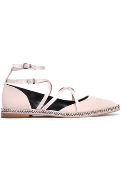 Lanvin Woman Satin-trimmed Suede Ballet Flats Baby Pink