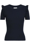 CINQ À SEPT RUFFLE-TRIMMED RIBBED-KNIT TOP,3074457345619838713