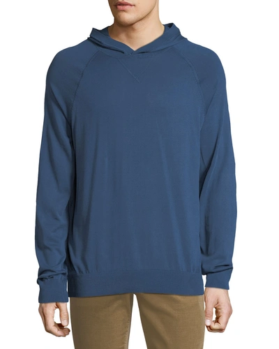 Vince Men's Cotton Pullover Hoodie In Prussian Blue