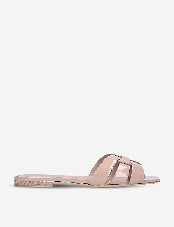 Saint Laurent Tribute Flat Sandal In Patent Leather In Pink In Beige ...