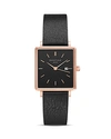 ROSEFIELD THE BOXY ROSE GOLD-TONE BLACK LEATHER WATCH, 26MM X 28MM,QBBR-Q10