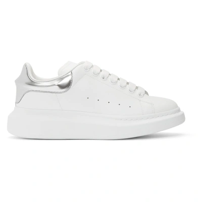 Alexander Mcqueen Men's Oversized Leather Low-top Trainers In White/silver