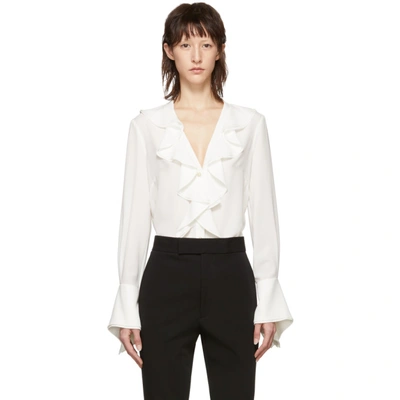 Alexander Mcqueen Ruffle-trimmed Button-front French-cuff Silk Blouse In White