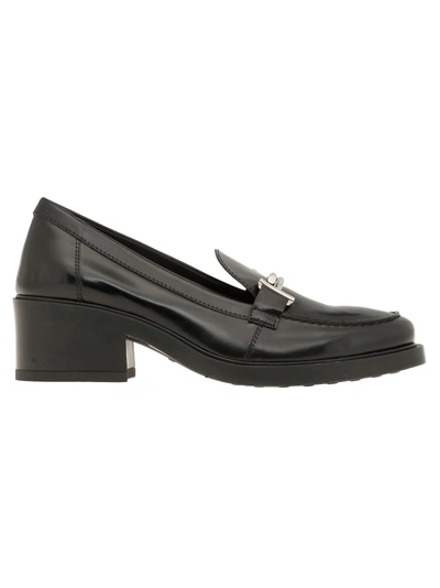 Tod's 50mm Double T Leather Loafer Pumps In Black
