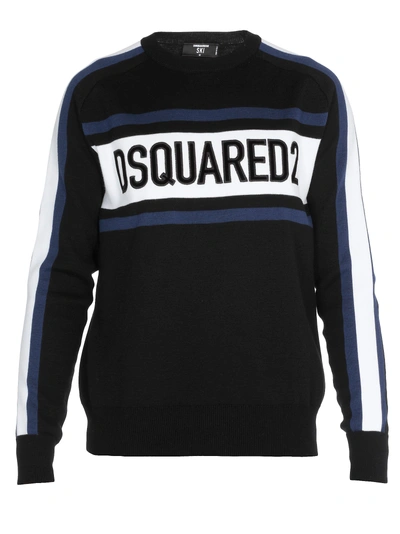 Dsquared2 Ski Logo Wool Blend Knit Jumper In Black/blue/white