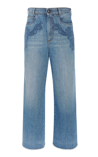 Etro Women's Dorset Embroidered High-rise Cropped Jeans In Blue