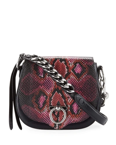 Rebecca Minkoff Jean Small Snake-print Saddle Crossbody Bag In Black/pink
