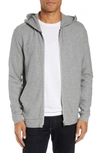 Theory Essential Zip-front Waffle-knit Hoodie In Grey Hthr