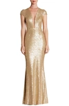 Dress The Population Michelle Sequin Gown In Brushed Gold