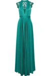 CATHERINE DEANE CATHERINE DEANE WOMAN BROOKE EMBROIDERED TULLE-PANELED SATIN-JERSEY GOWN JADE,3074457345619802269