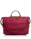 Longchamp Le Pliage Expandable Travel Duffel Nylon Weekender In Dahlia/gunmetal