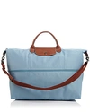 Longchamp Le Pliage Expandable Travel Duffel Nylon Weekender In Arctico Blue/gunmetal