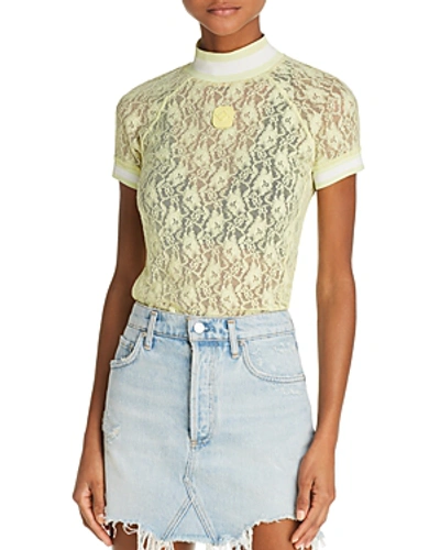 Alexander Wang T Rib Trim Lace Top In Lime