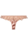 ID SARRIERI SATIN AND EMBROIDERED TULLE THONG