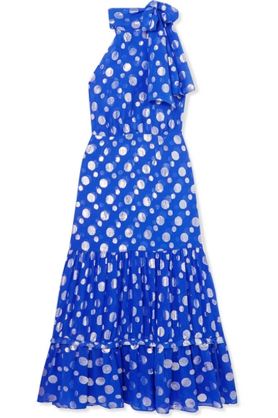 Rixo London Eleanor Polka-dot Fil Coupé Silk-chiffon Midi Dress In Purple