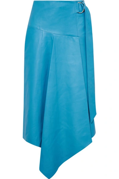 Tibi Asymmetrical Drape Tissue Leather Skirt In Blue