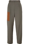 TIBI TABLIER FAUX LEATHER-TRIMMED WOVEN PANTS