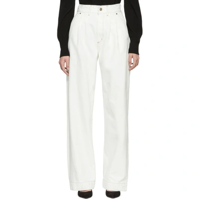 Goldsign The Wide Leg Pleat Front Trousers In Pearl