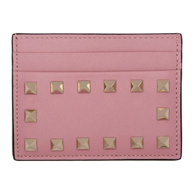Valentino Garavani Rockstud Embellished Leather Card Holder In Pink