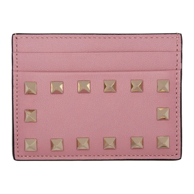Valentino Rockstud Embellished Leather Card Holder In Hd8 Lilac