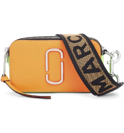Marc Jacobs Fluorescent Snapshot Logo-strap Saffiano-leather Camera Bag In Bright Orange/gold