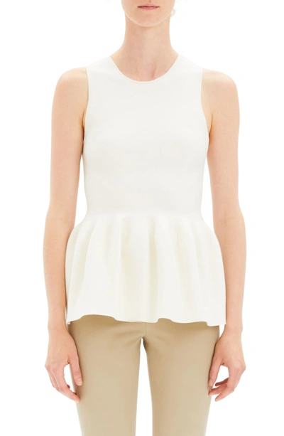 Theory Shaped Wool Peplum Knit Shell Top In Ivory