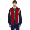 GUCCI GUCCI BLUE AND RED VELOUR OVERSIZED TRACK JACKET