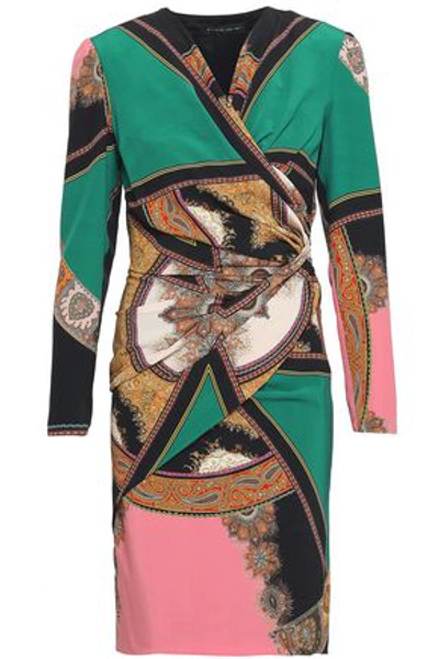 Etro Wrap-effect Gathered Silk Dress In Forest Green
