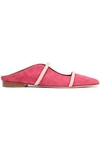 MALONE SOULIERS MALONE SOULIERS WOMAN MAUREEN LEATHER-TRIMMED SUEDE POINT-TOE FLATS BRIGHT PINK,3074457345619712985