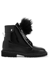 JIMMY CHOO THE VOYAGER SNOW HEATED SHEARLING-TRIMMED GLOSSED-LEATHER ANKLE BOOTS