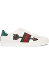 GUCCI Ace watersnake-trimmed crystal-embellished leather sneakers