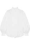 BURBERRY PUSSY-BOW PINTUCKED COTTON-POPLIN BLOUSE