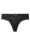 STELLA MCCARTNEY CLARA WHISPERING LACE-TRIMMED STRETCH-SILK SATIN THONG