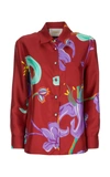 La Doublej X Mantero Boy Floral Print Shirt In Maneater Rosso