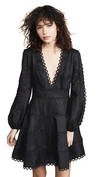 Zimmermann Black Noir Floral Heathers Linen Dress