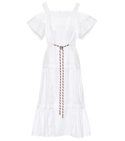 Peter Pilotto Cold-shoulder Tiered Cotton-poplin Midi Dress In White