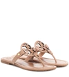 Tory Burch Miller Medallion Metallic Leather Flat Slide Sandal In Brown