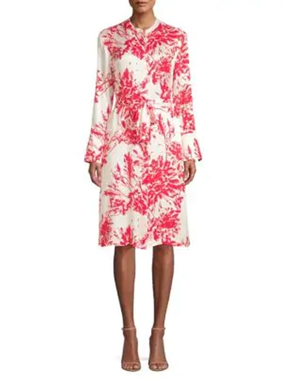 Equipment Roseabelle Button-front Long-sleeve Abstract Floral-printed Dress In White/red